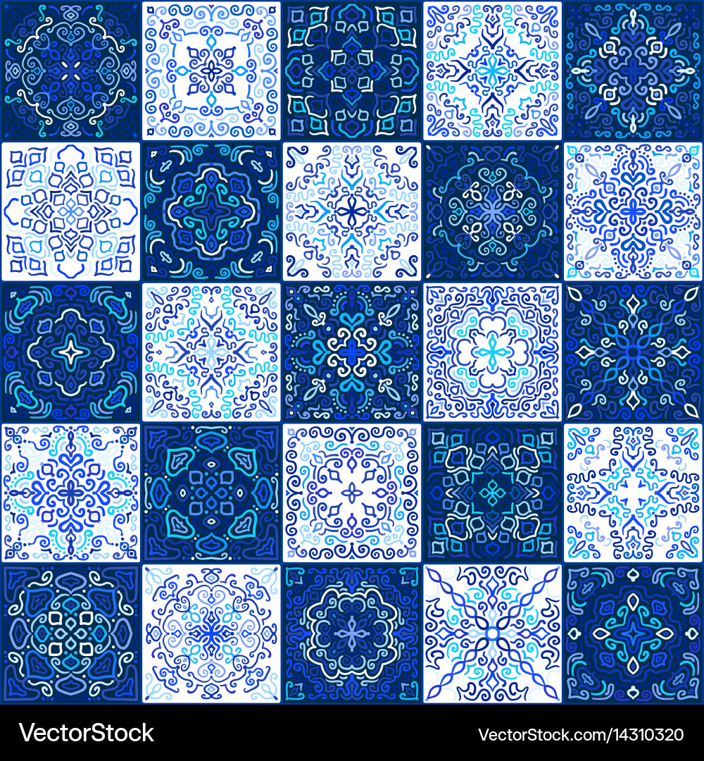 Blue tile collection weave patterns vector image