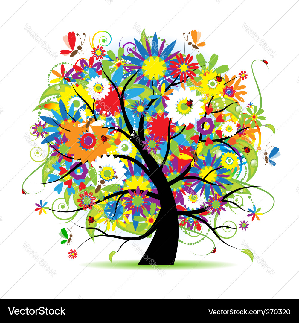 Colorful Floral Tree Vector Image
