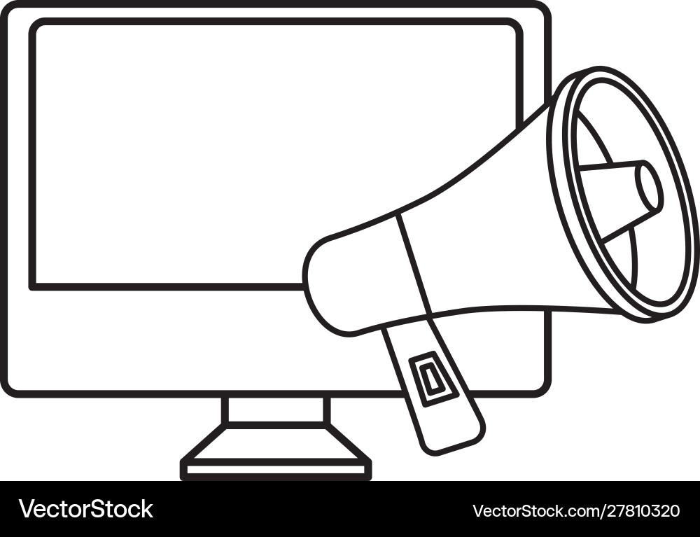 Computer with megaphone line style icon vector image