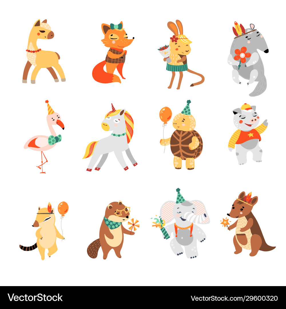 Cute Animal Birthday Party Vector Image