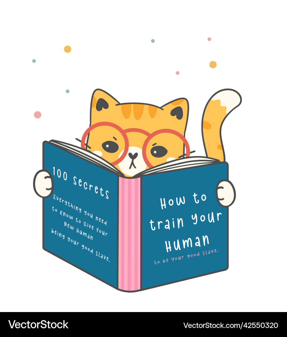 Cute funny nerdy orange ginger kitten cat reading Cute funny nerdy orange ginger kitten cat reading vector image