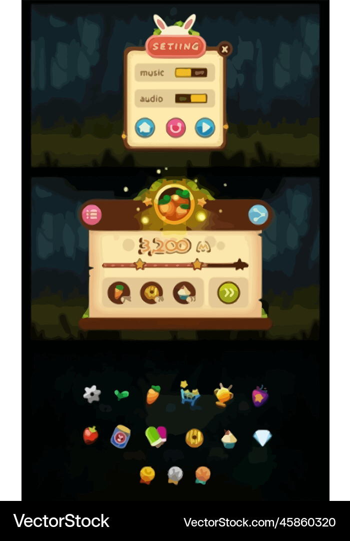 Komplettes Set von Level-Taste Spiel ui Pop-up-Symbol Vektorbild