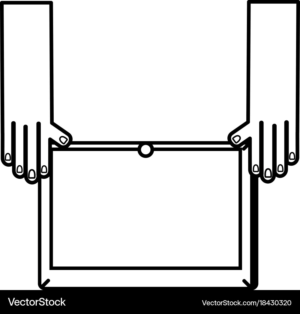 Line hands with screen tablet technology object vector image