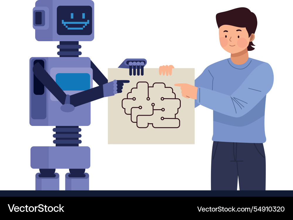 Man is working with artificial intelligence vector image