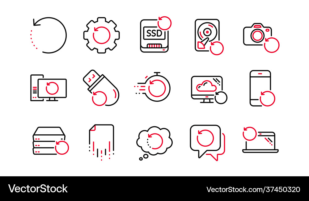 Recovery line icons backup restore data Recovery line icons backup restore data vector image