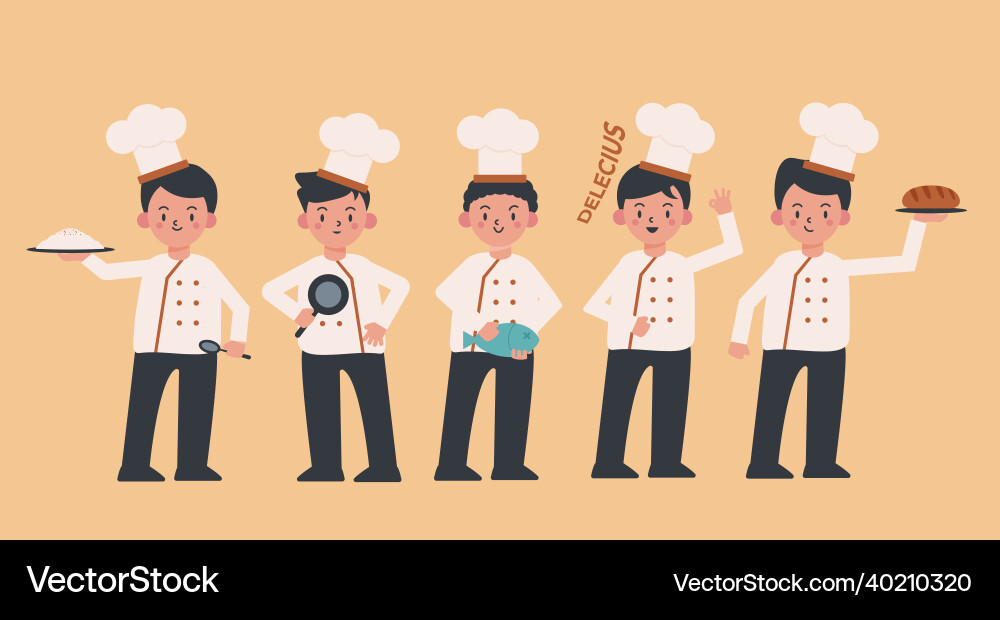 Set of chef man character in different actions Set of chef man character in different actions vector image