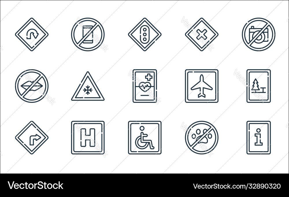 Signals and prohibitions line icons linear set vector image