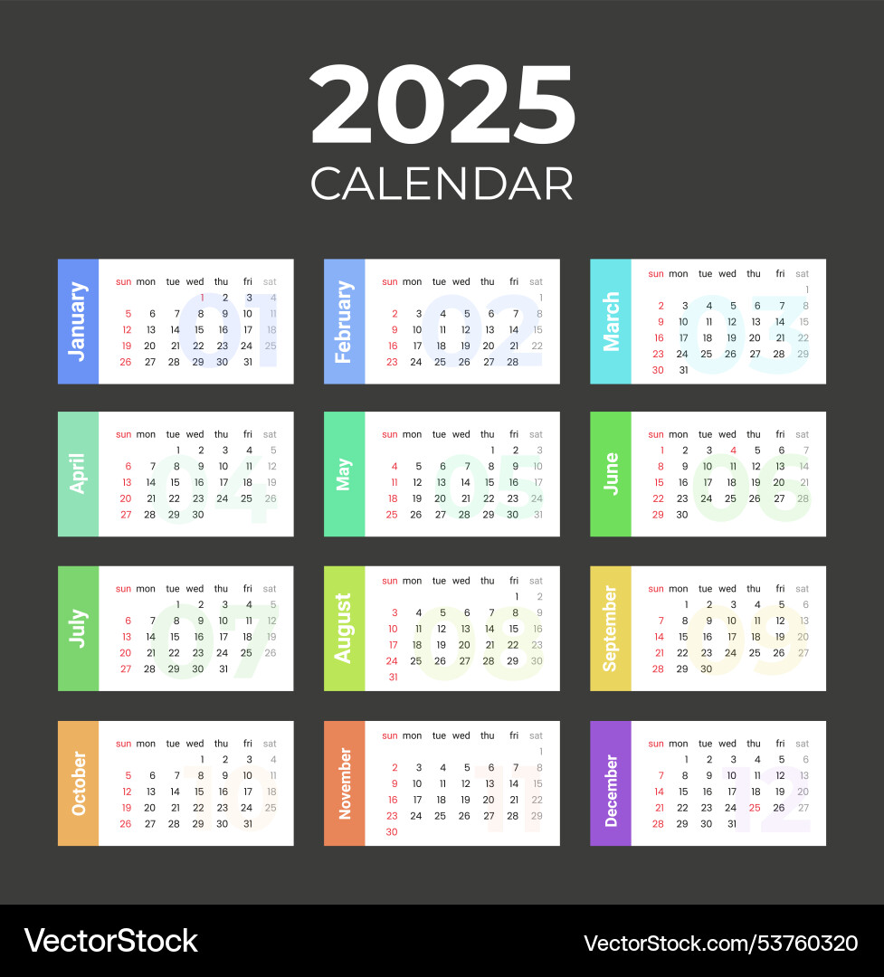 Simple calendar 2025 with week start sunday design