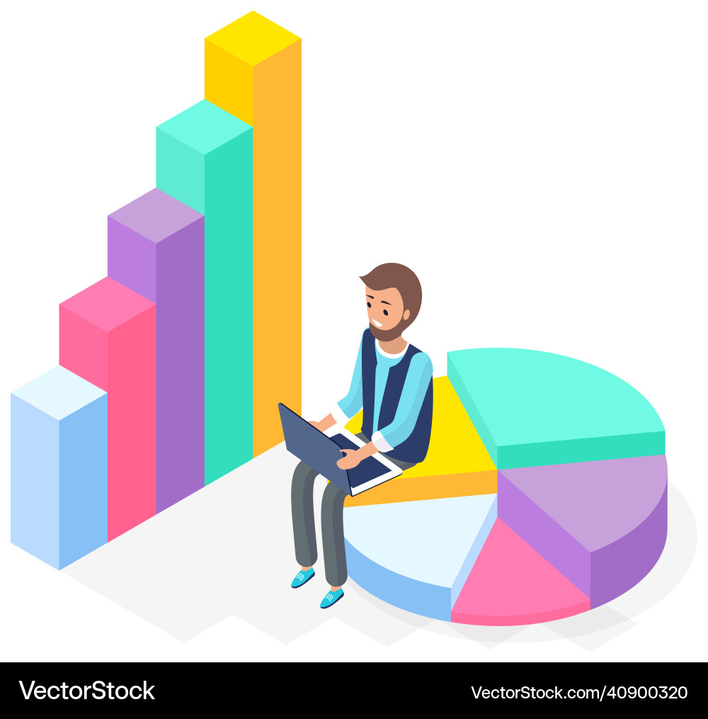 Statistical business report in form of pie and bar Statistical business report in form of pie and bar Vector Image