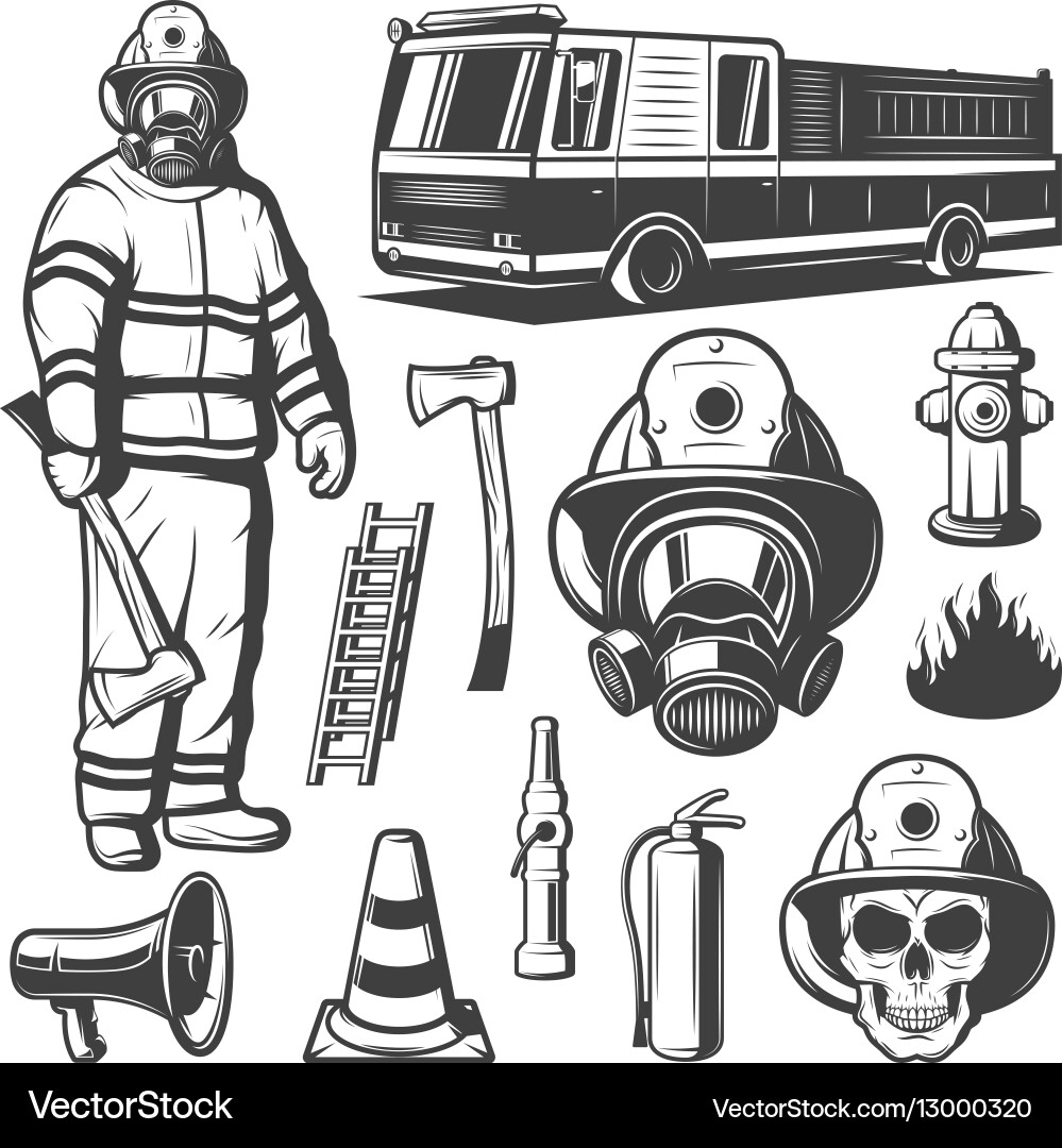 Vintage Firefighting Elements Vector Image