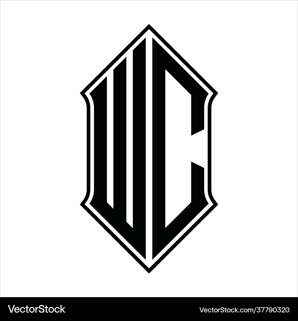 Wc logo monogram with shieldshape and outline Wc logo monogram with shieldshape and outline Vector Image