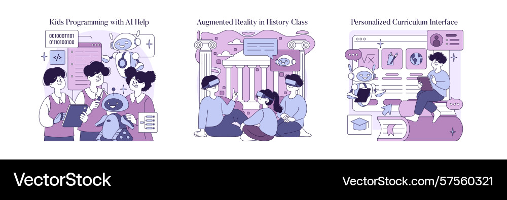 Children learning and creating with ai assistance Children learning and creating with ai assistance vector image