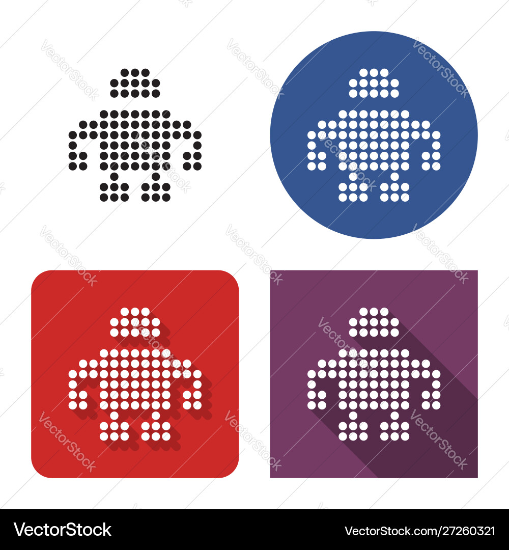 Dotted icon robot in four variants with short Dotted icon robot in four variants with short vector image