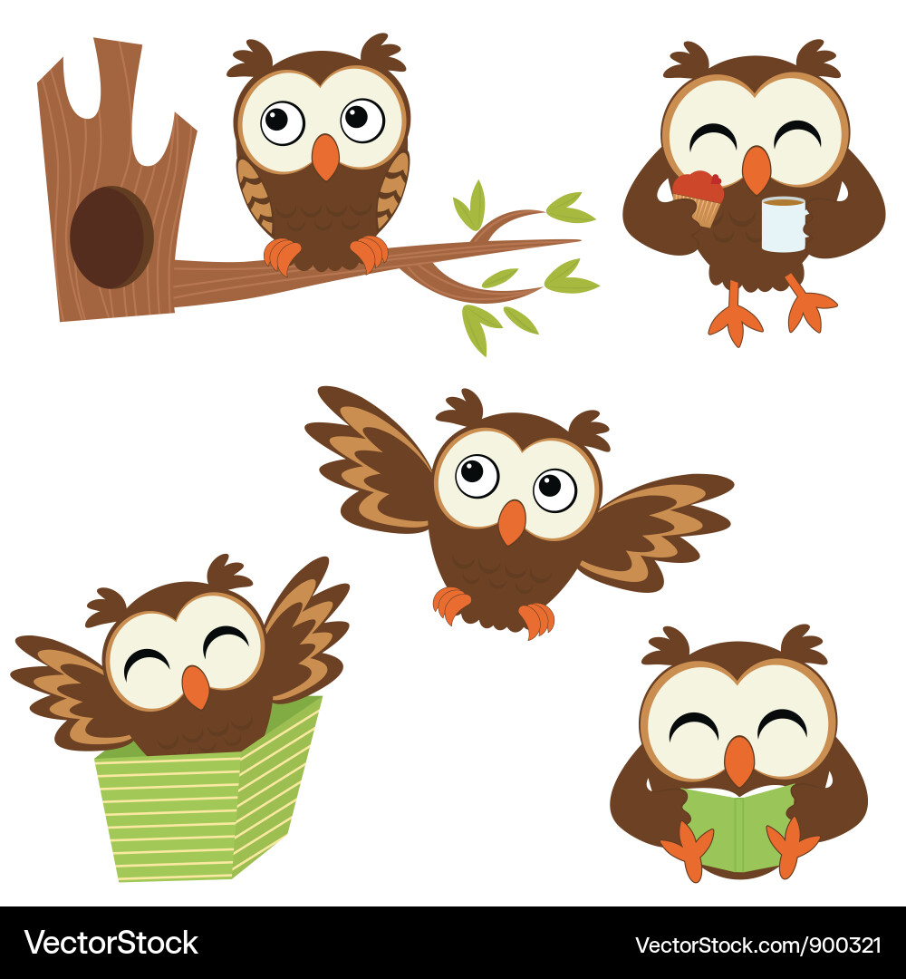 Funny owls set Royalty Free Vector Image - VectorStock