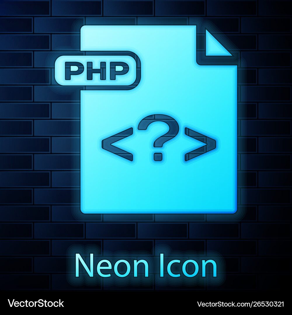 Glowing neon php file document download Glowing neon php file document download vector image