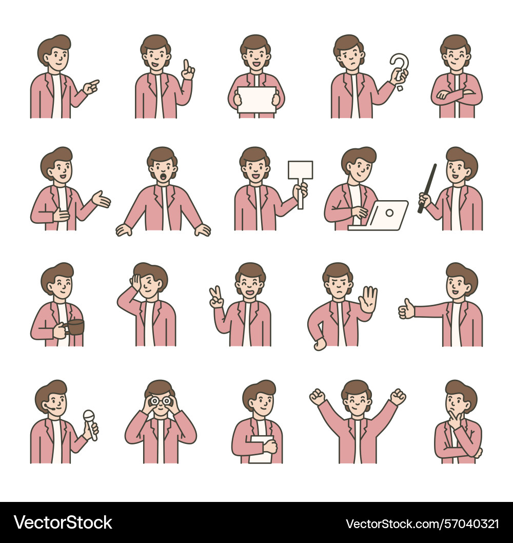 Man guide character set with human features vector image