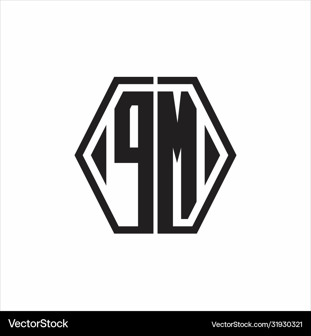 Pm logo monogram with hexagon line rounded design vector image