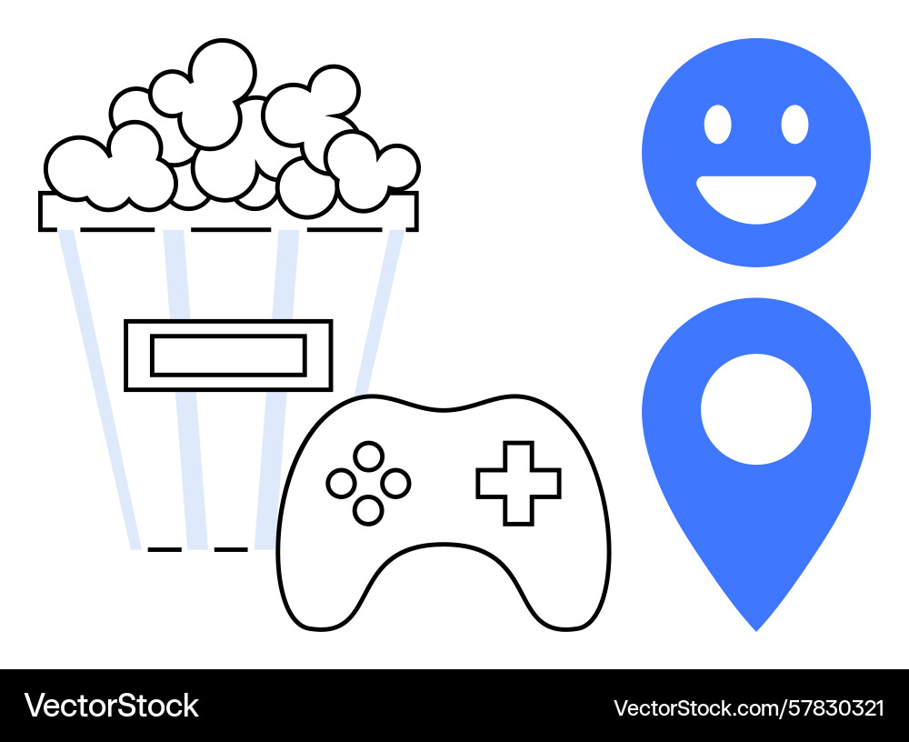 Popcorn game controller and location pin Popcorn game controller and location pin Vector Image