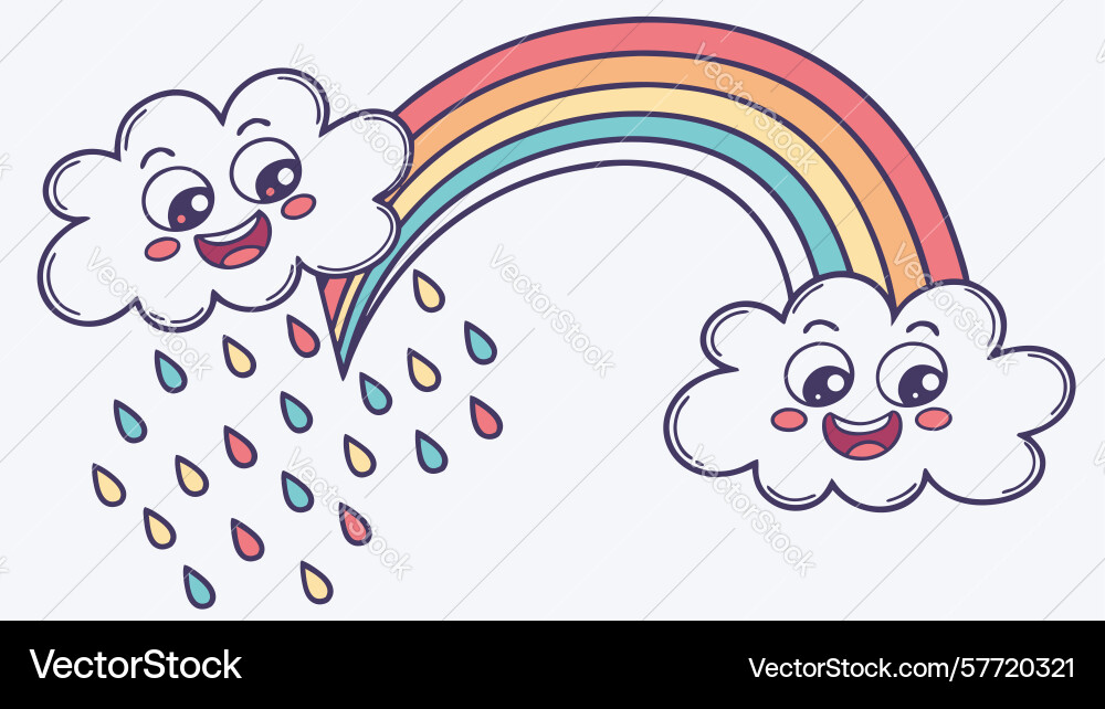 Rainbow cloud with raindrops design generative ai Vector Image