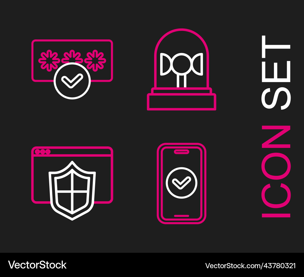 Set line smartphone browser with shield flasher vector image