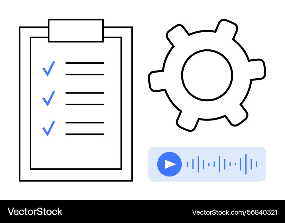 Task checklist with gear for automation and audio Task checklist with gear for automation and audio Vector Image