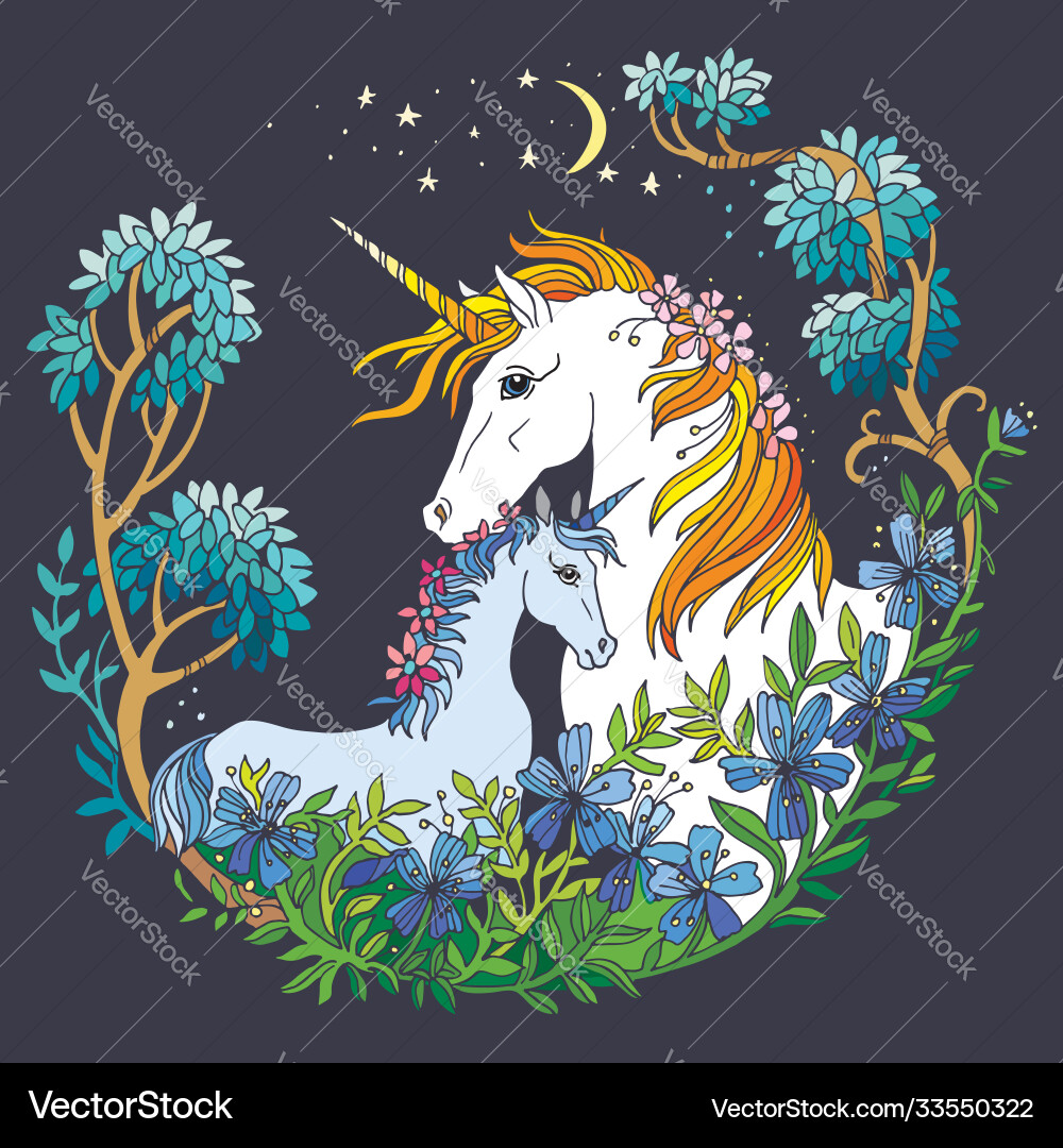Bunte magische Einhorn isoliert auf grau Bunte magische Einhorn isoliert auf grau vektorbild