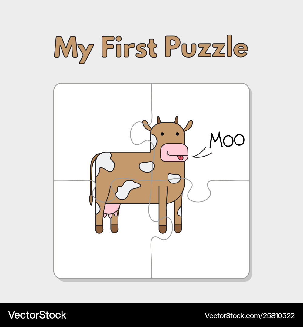 Cartoon cow puzzle template for children – Royalty-Free Vector