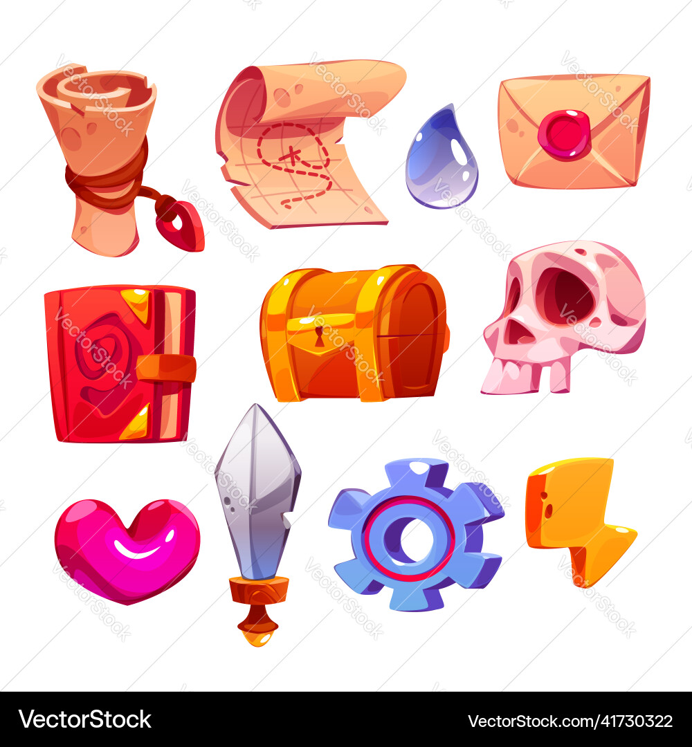 Game icons cartoon parchment scroll treasure Game icons cartoon parchment scroll treasure vector image