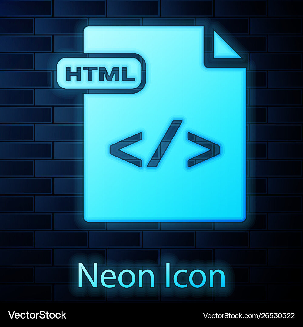 Glowing neon html file document download Glowing neon html file document download vector image