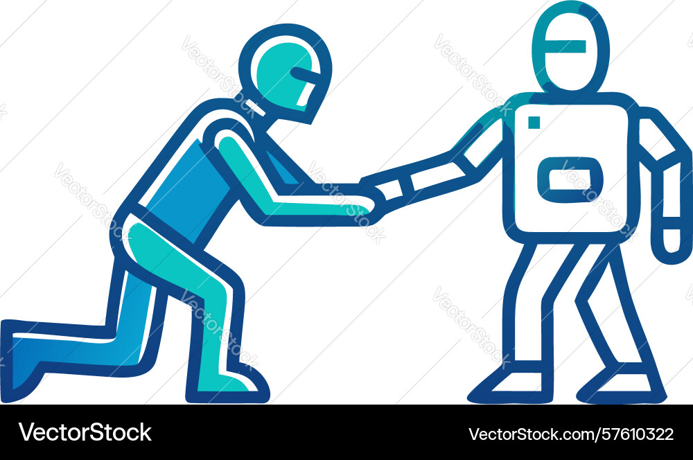 Human instructing ai robot direct machine vector image