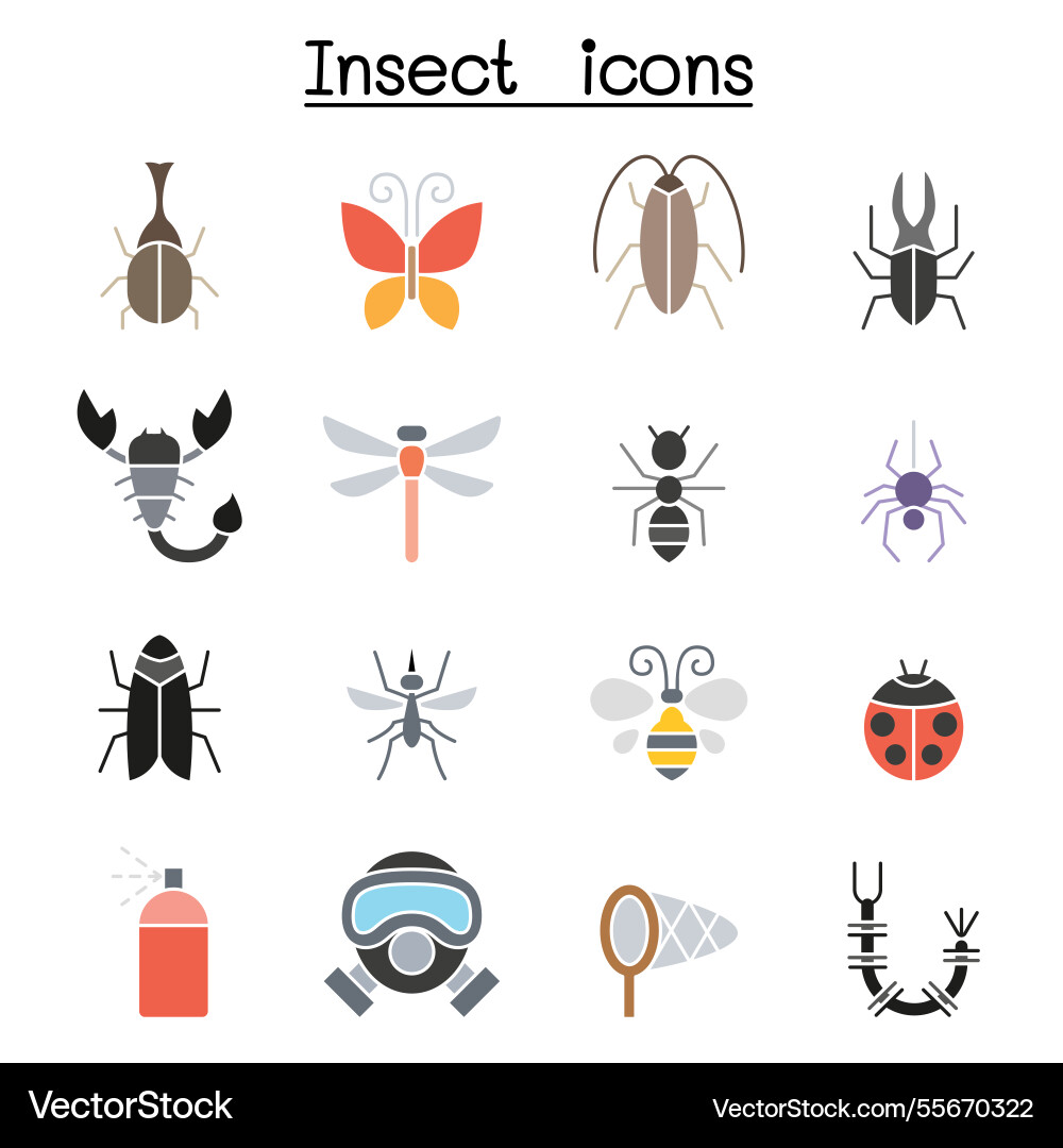 Insect and bug icon set in flat color style Insect and bug icon set in flat color style vector image