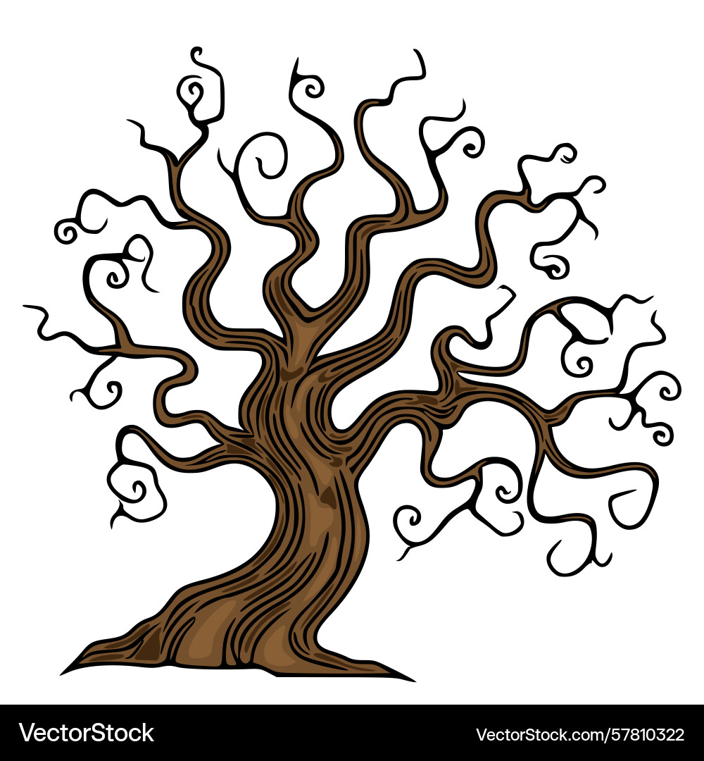Intricate of a twisted brown tree with curly Intricate of a twisted brown tree with curly Vector Image