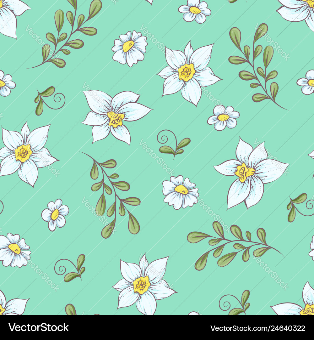 Seamless pattern daffodils hand drawing Vector Image