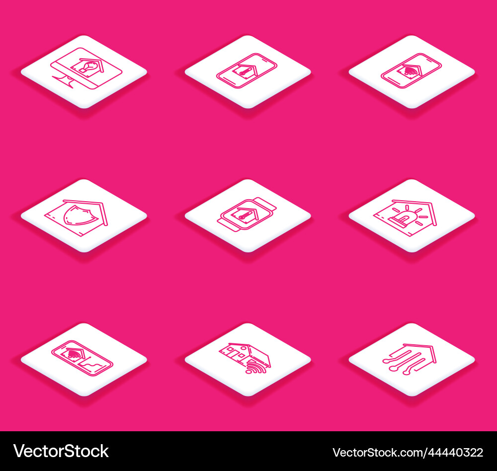 Set line computer monitor with smart house Set line computer monitor with smart house Vector Image