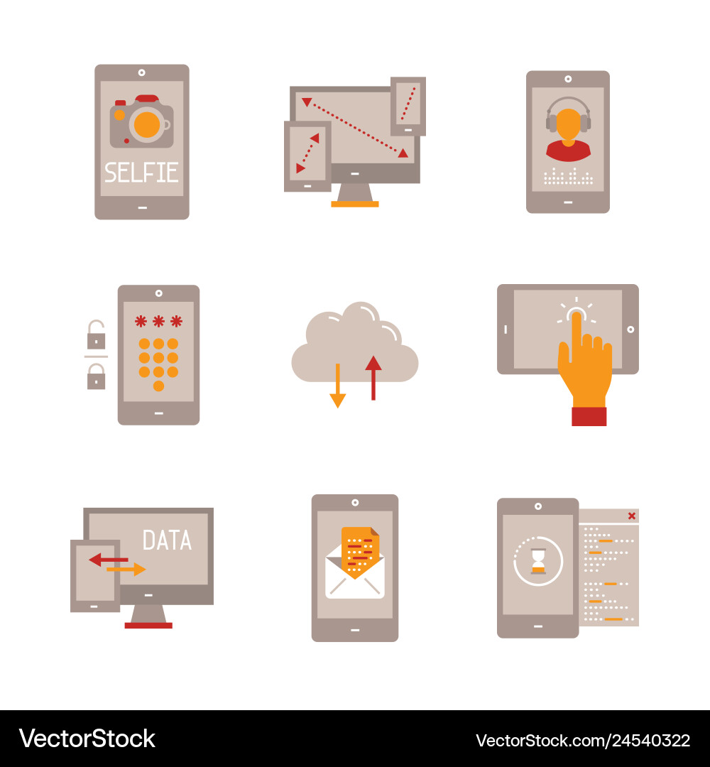 Set of mobile tech icons and concepts in flat Set of mobile tech icons and concepts in flat vector image
