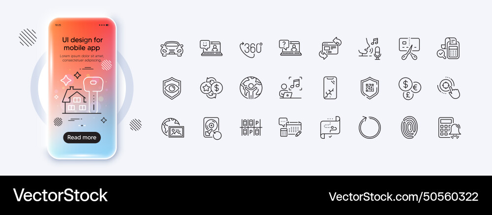 Smartphone broken fingerprint and loop line icons Smartphone broken fingerprint and loop line icons vector image