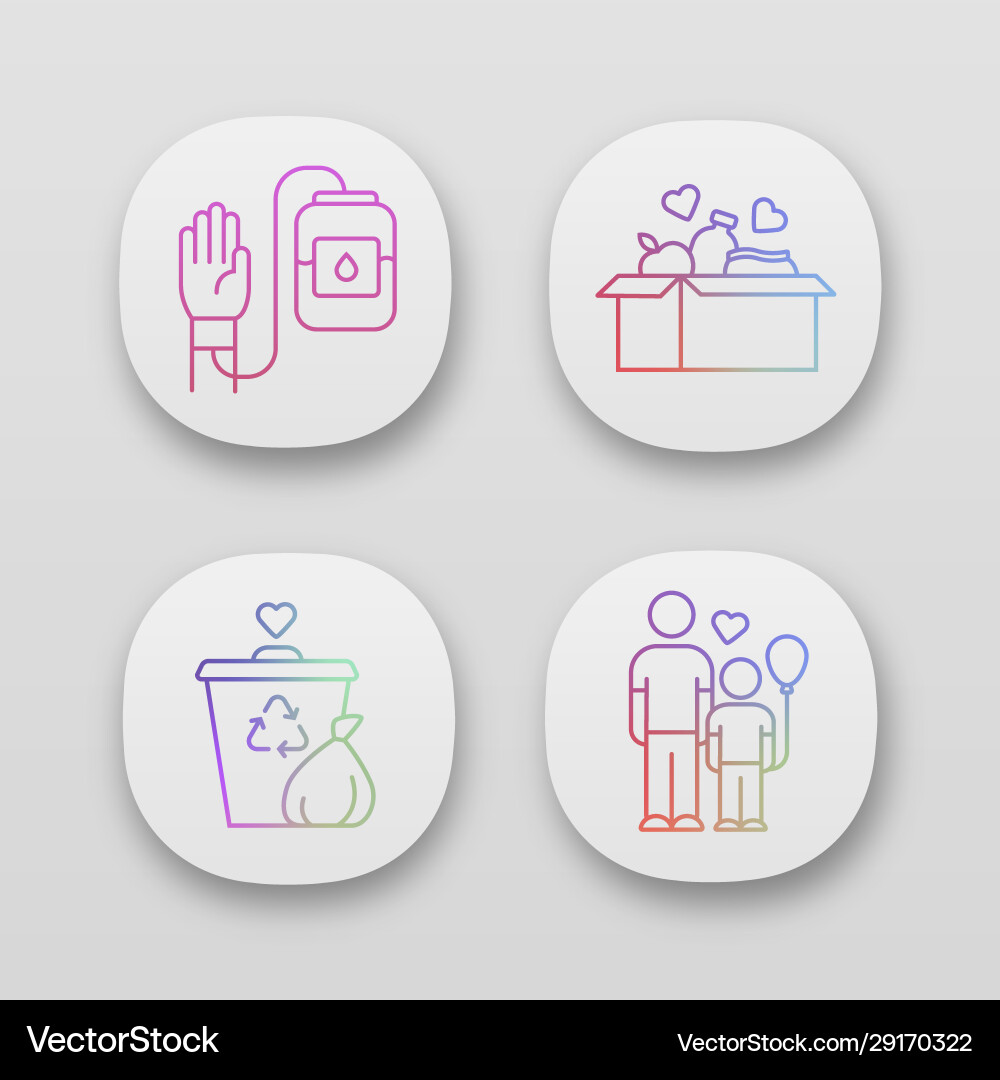 Volunteering app icons set altruistic activity Volunteering app icons set altruistic activity vector image