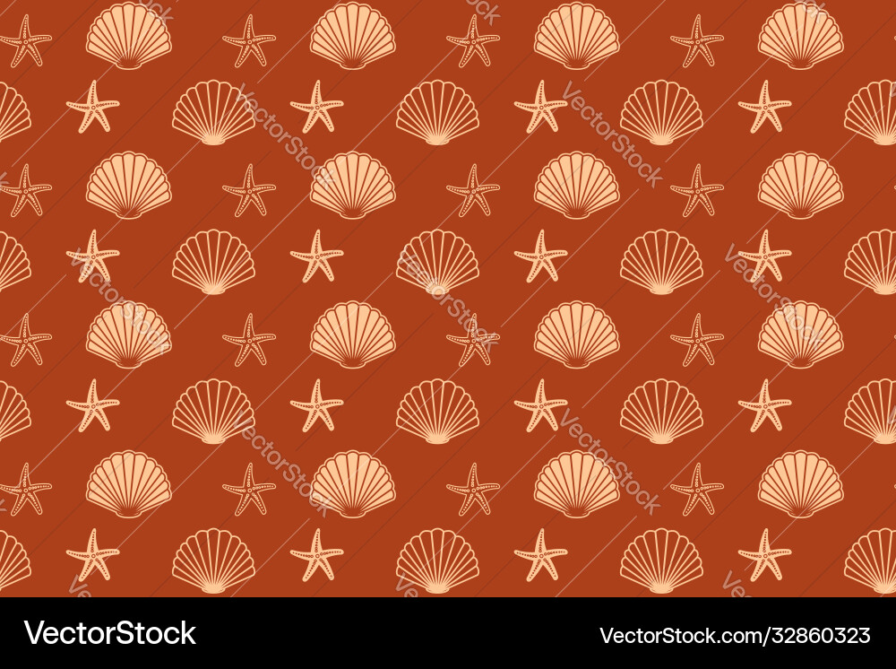 Brown seamless pattern with seashells vector image