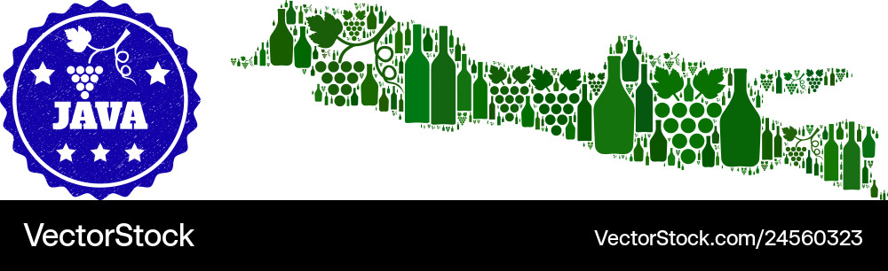 Composition of grape wine map java island Vector Image