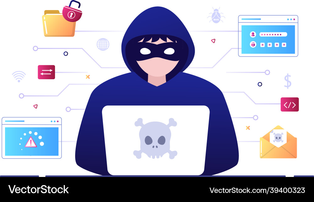 Hacker using computer server to activity hacked Hacker using computer server to activity hacked vector image