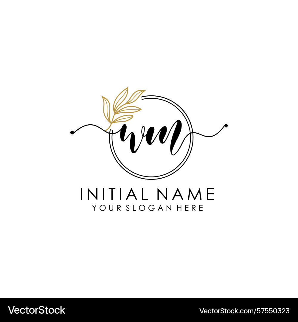 Handwritten wm initial logo with botanical Vector Image