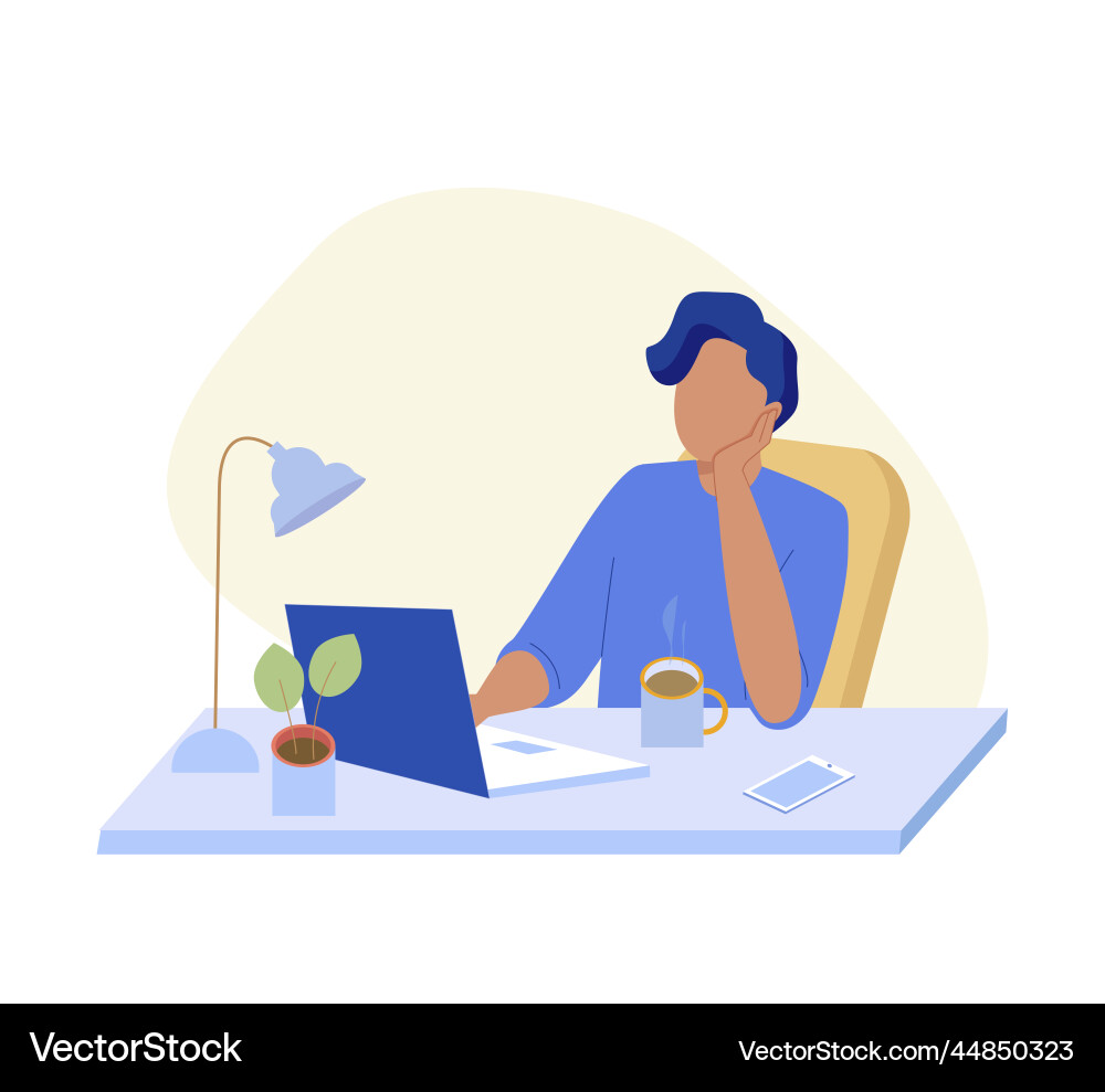 Man working at the office computer Man working at the office computer Vector Image