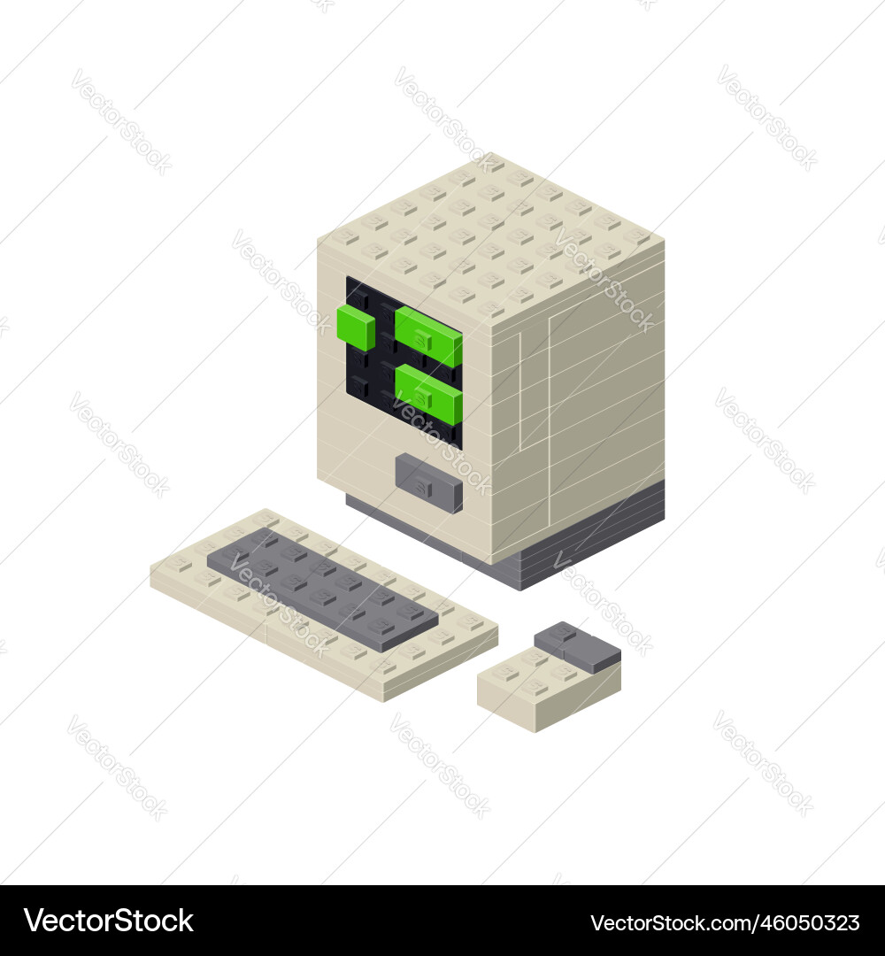 Retro computer 80s in isometry on a white Vector Image