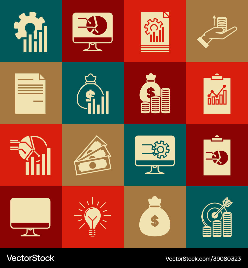 Set target with coin symbol clipboard graph chart Set target with coin symbol clipboard graph chart vector image