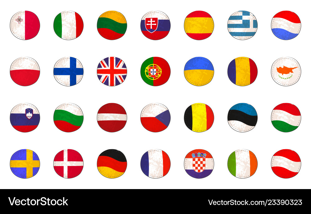Set with eu flags made as badges Set with eu flags made as badges vector image