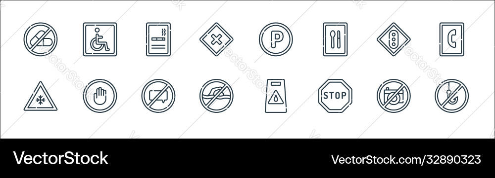 Signals and prohibitions line icons linear set Signals and prohibitions line icons linear set vector image