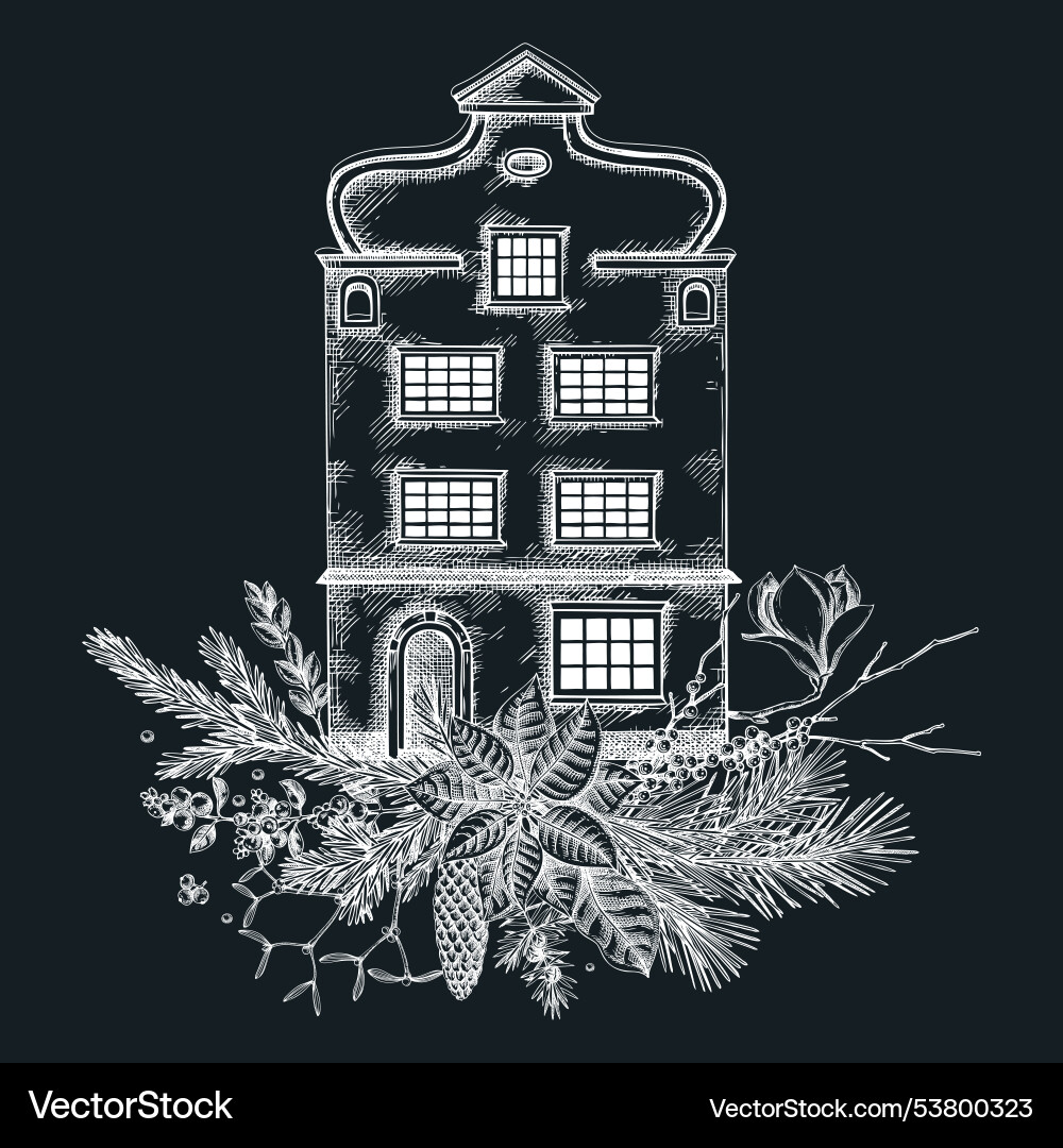 Weihnachtskarte Design Architektur Skizze Vintage Weihnachtskarte Design Architektur Skizze Vintage vektorbild