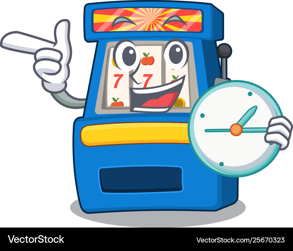 With clock slot machine isolated in character With clock slot machine isolated in character vector image