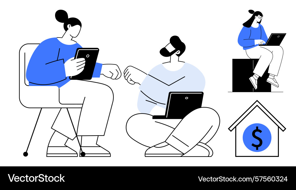 Collaborative teamwork with digital devices vector image