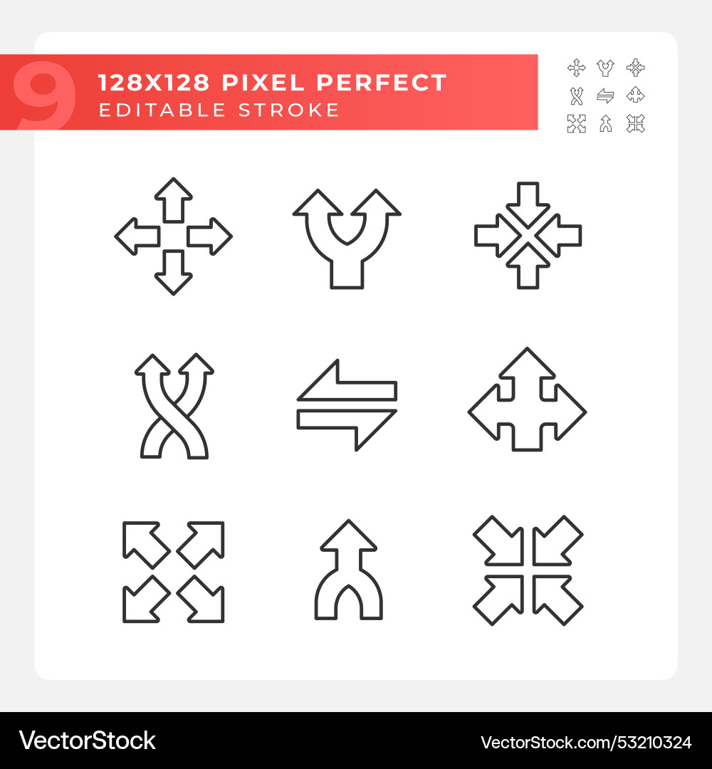 Complex arrows linear icons set vector image